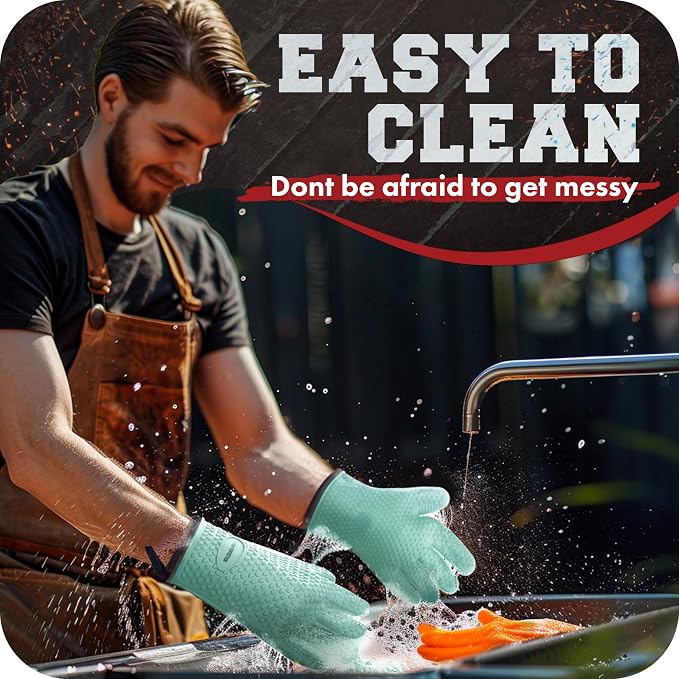 KITCHEN PERFECTION Silicone Smoker Oven Gloves -Extreme Heat Resistant BBQ - Image 7