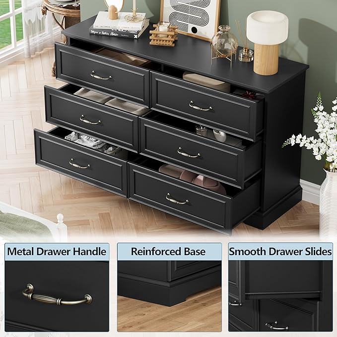 6 Drawer Dresser for Bedroom, Rustic Farmhouse Dresser - Image 5