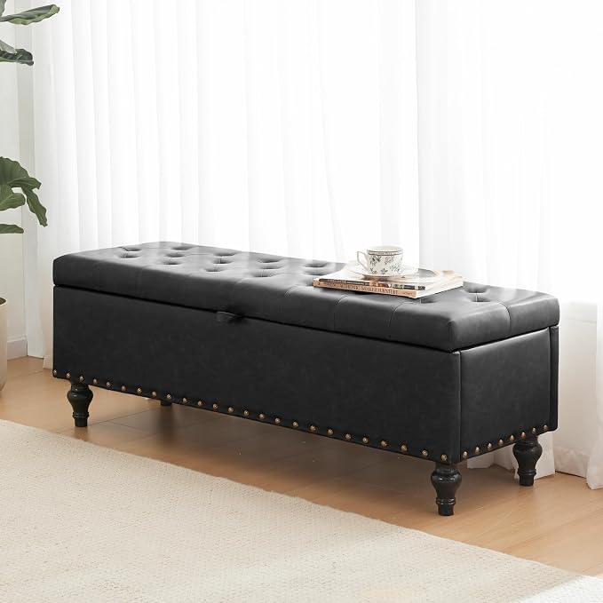 51.8’’ Storage Ottoman Bench, Faux Leather Ottoman - Image 9