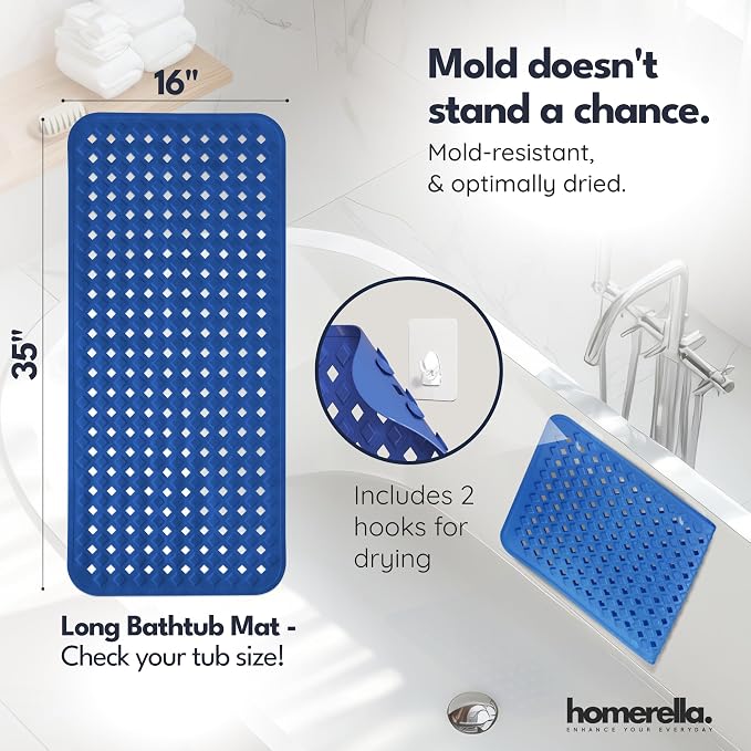 homerella® Bathtub Mat Non Slip 35x16, Incl. Hooks - Image 3
