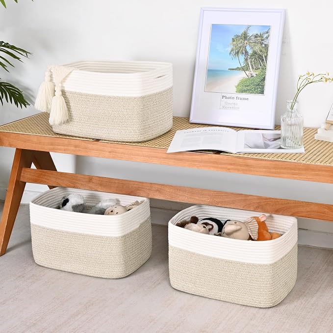 Shelf Baskets for Organizing, Woven Storage Basket for Shelves, Cotton Rope - Image 6