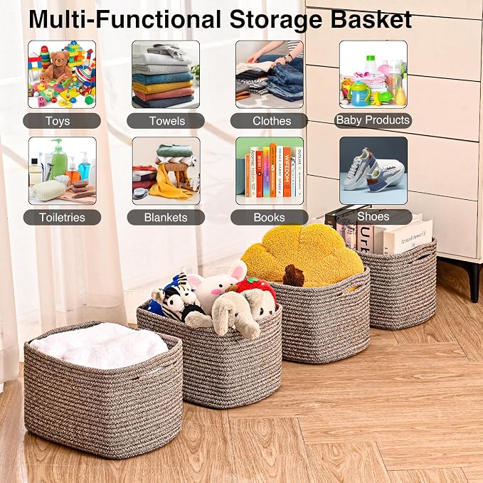 Storage Baskets for Shelves Organizing, Woven Cotton Rope Baskets for Storage - Image 4
