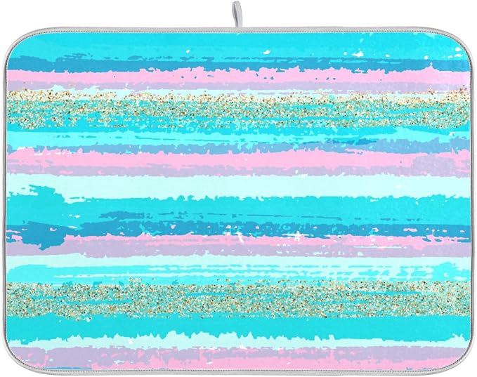 Turquoise Stripe Dish Drying Mat by Wamika