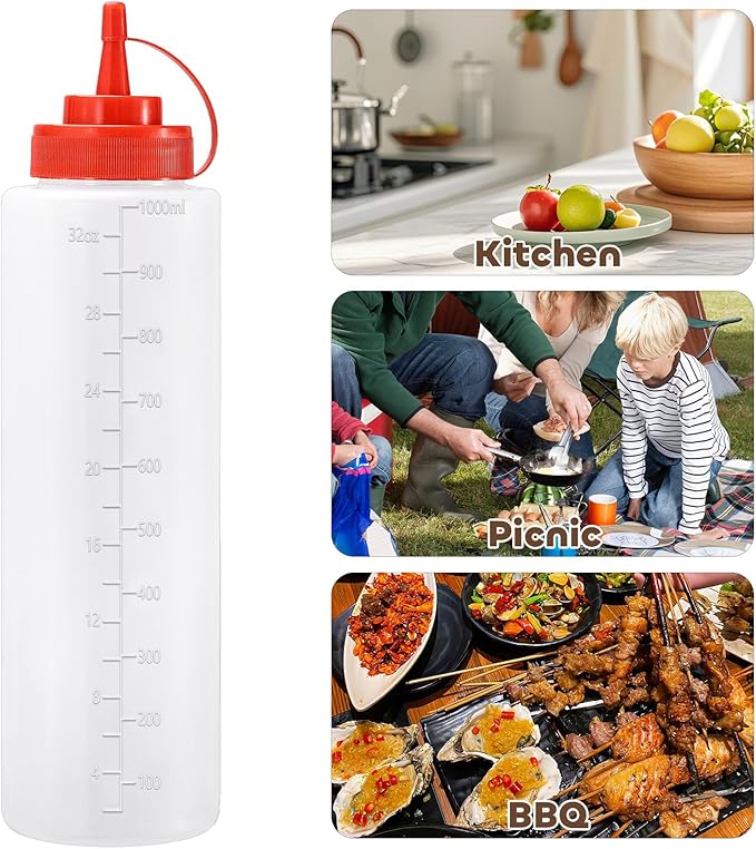 Condiment Squeeze Bottles Ketchup Dispenser, 6 Pack 32oz Squeeze Bottles - Image 6