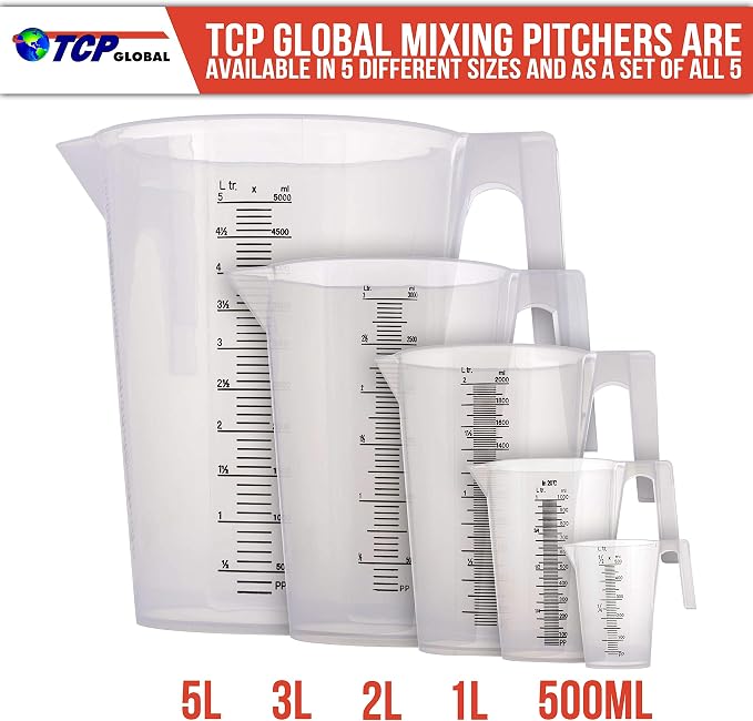 TCP Global 1 Liter Plastic Graduated Measuring and Mixing Pitcher - Image 6