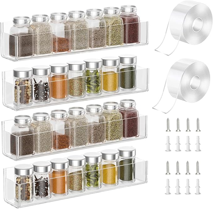PMMASTO Adhesive Acrylic Spice Rack Organizer by PMMASTO
