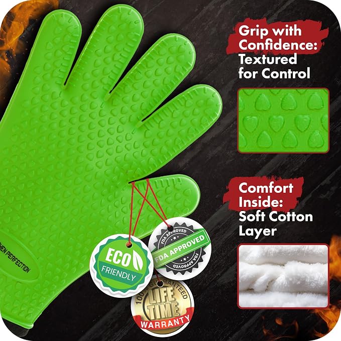 KITCHEN PERFECTION Silicone Smoker Oven Gloves -Extreme Heat Resistant BBQ - Image 4