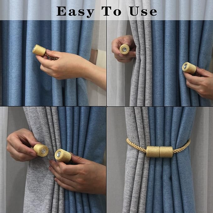 4 Pack Gold Strong Magnetic Curtain Tiebacks Outdoor Elegant Decorative Tie - Image 4