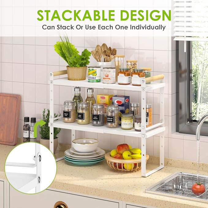 DOLALIKE Expandable kitchen Countertop Organizer, Stackable Cabinet Shelf - Image 3