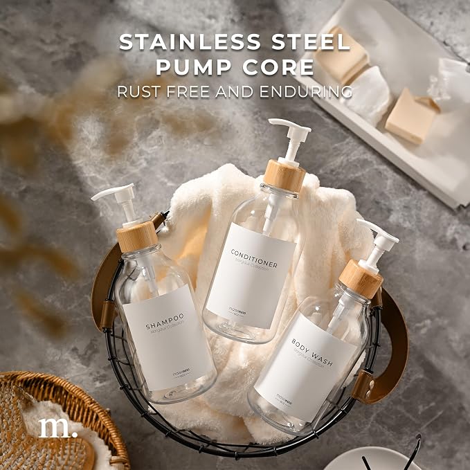 MaisoNovo Refillable Shampoo and Conditioner Bottles | 16.9 fl oz Set of 3 - Image 4