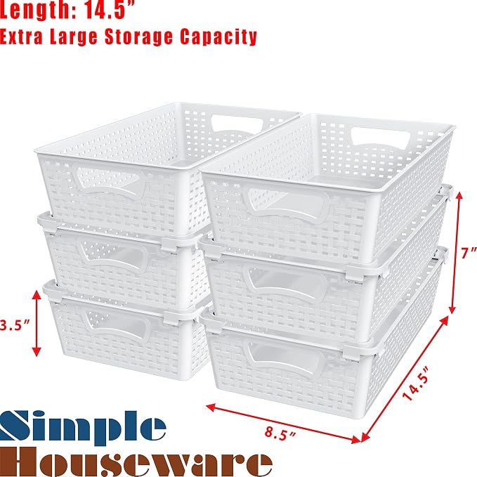 Simple Houseware Plastic Stackable Storage Basket Pantry Organizer, 6 Pack - Image 3