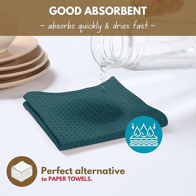 Native Fab Waffle Weave Kitchen Towels, 4 Pack, 16x26 inches, 100% Cotton - Image 5