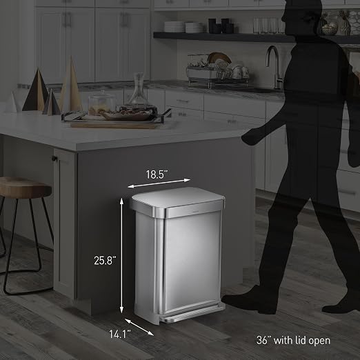 simplehuman 55 Liter / 14.5 Gallon Rectangular Hands-Free Kitchen Step Trash Can - Image 3