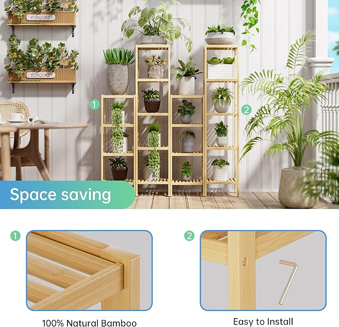 SMIBUY Bathroom Storage Shelf, 4-Tier Bamboo Rack Organizer - Image 6