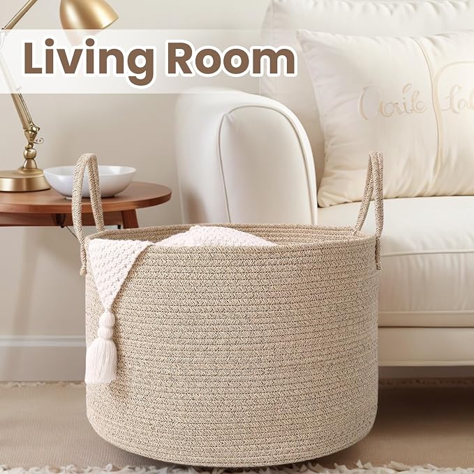Woven Blanket Basket, 65L Large Rope Storage Bin - Image 5