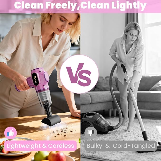 Women-Friendly Cordless Pink Car Vacuum Cleaner – 15000Pa Portable Mini - Image 5