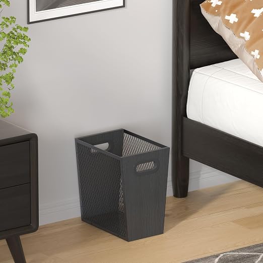 Piskyet Black Office Trash Can for Near Desk, 4.5 Gallon Unique Wood Bedroom - Image 5