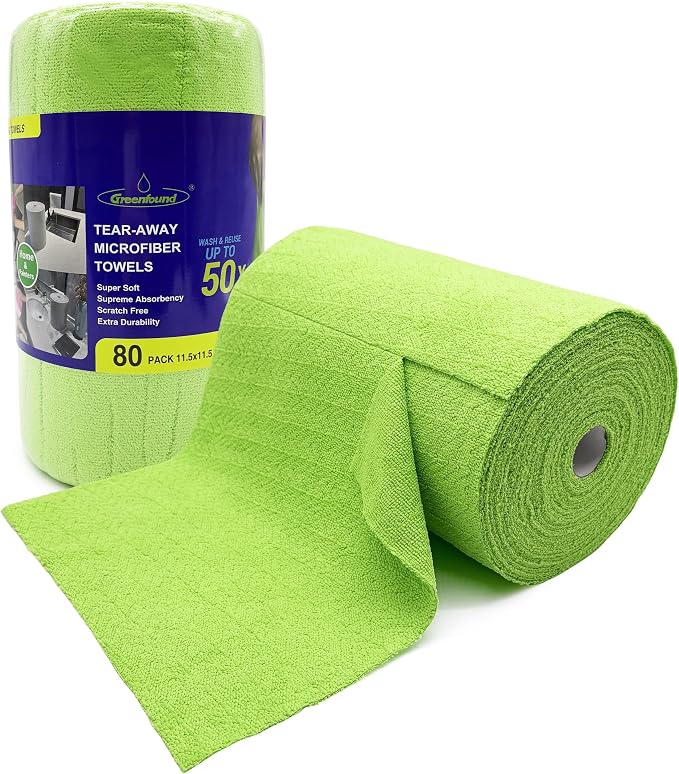 Greenfound Microfiber Cleaning Cloth Roll -80 Pack, Tear Away Microfiber Towels by Greenfound