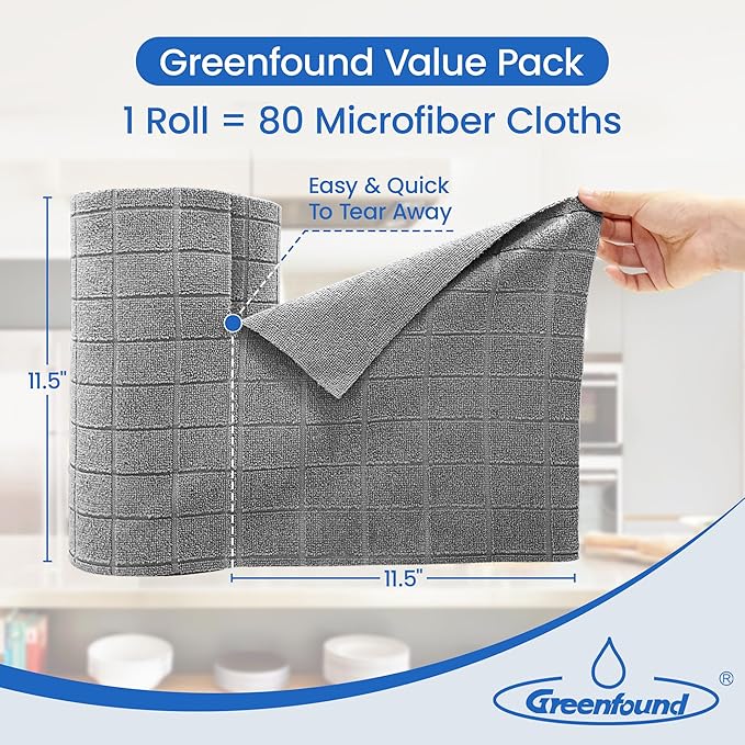 Greenfound Microfiber Cleaning Cloth Roll -80 Pack, Tear Away Towels - Image 2