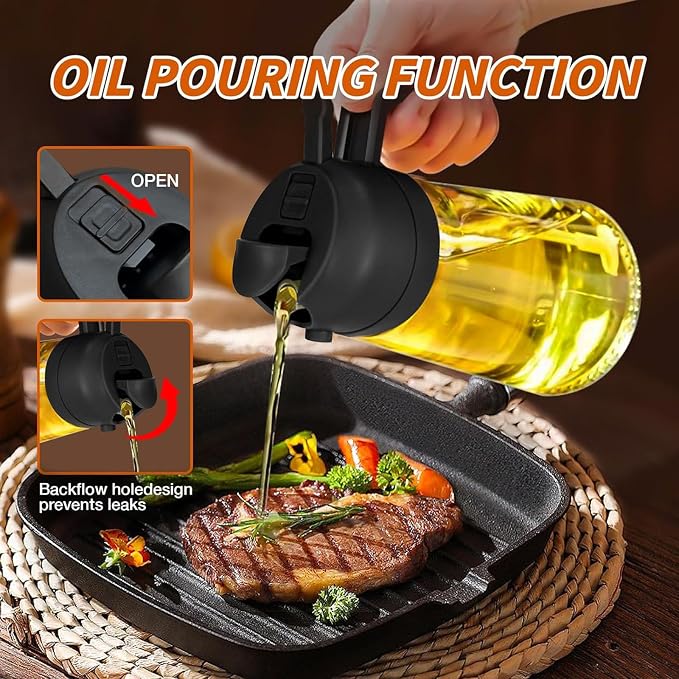 2-in-1 Glass Oil Dispenser & Sprayer - 16oz/470ml Leakproof Bottle - Image 3
