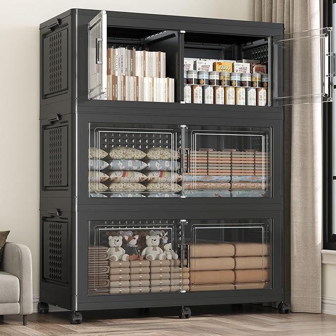 150GAL Storage Bins with Lid and Wheels, Stackable Closet Organizers and by Fangtueh