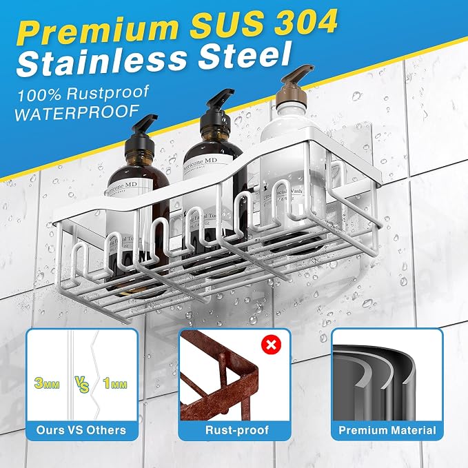 EUDELE 5-Pack Rustproof Stainless Steel Shower Caddy – No Drill Adhesive - Image 5