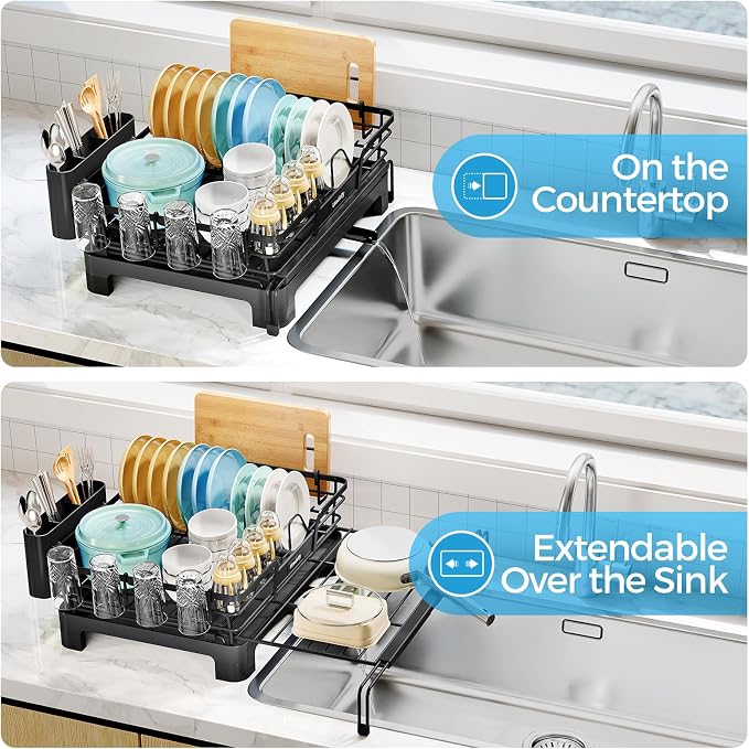 Extendable Dish Drying Rack, 2 in 1 Multifunction Dish Rack - Image 3