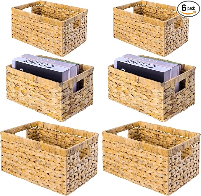 Set of 6 Wicker Storage Basket, Water Hyacinth Storage Baskets, Wicker Storage by M4DECOR