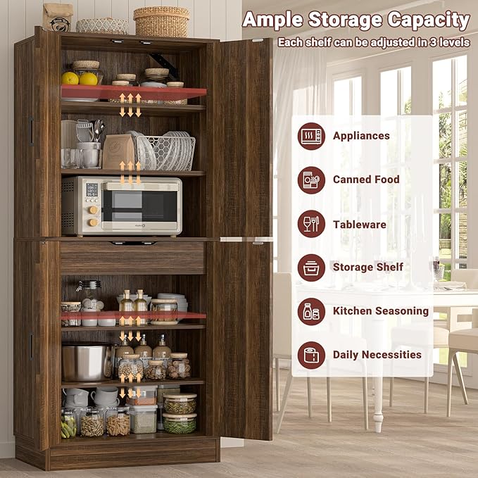 Unikito 71" Farmhouse Kitchen Pantry Storage Cabinet - Image 4