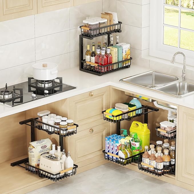 2-Tier Slide Out Under Sink Organizer – 2-Tier Pull-Out Storage Rack, Bathroom - Image 5
