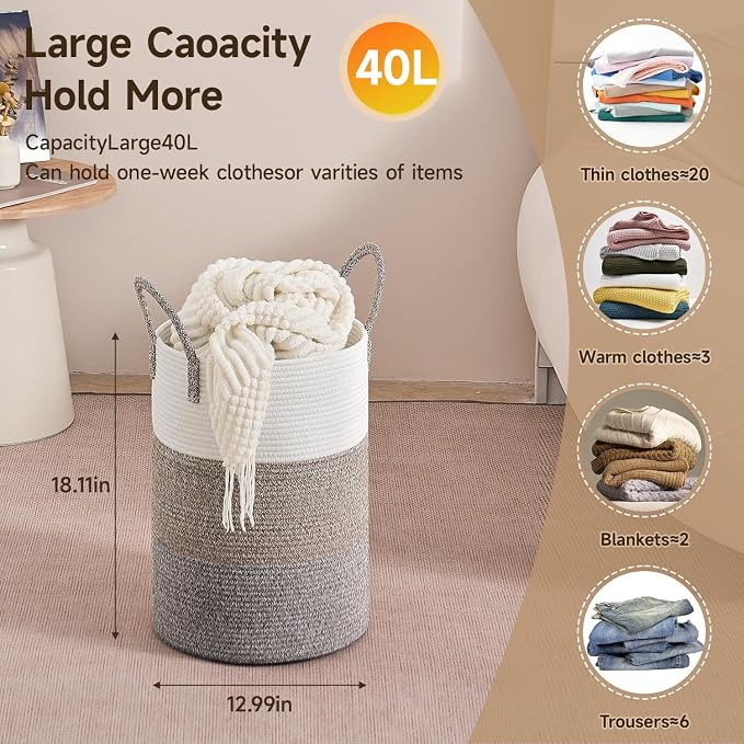 CLHMILY&Z 40L Laundry Basket Round Storage Rope Basket - Image 4
