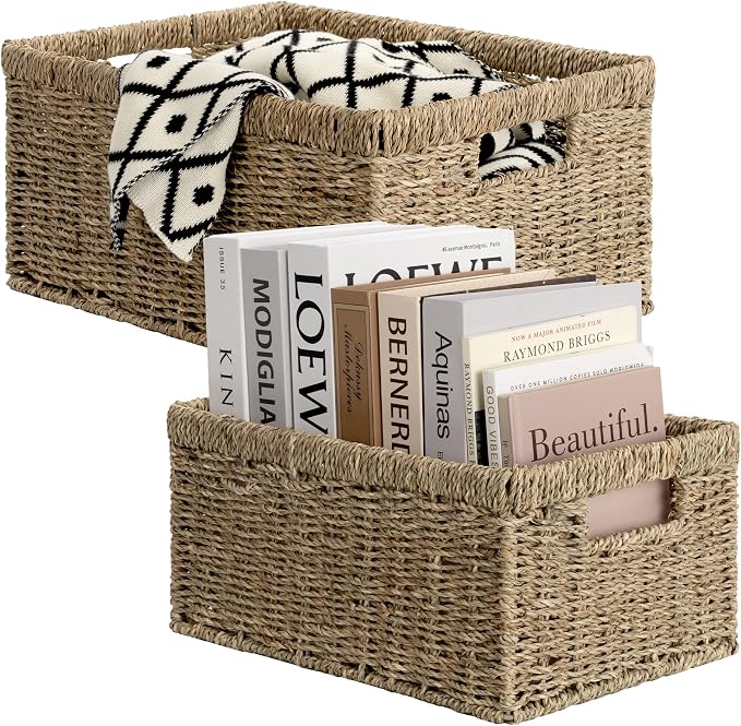 StorageWorks Wicker Storage Baskets, Large and Small Baskets, Handwoven - Image 2