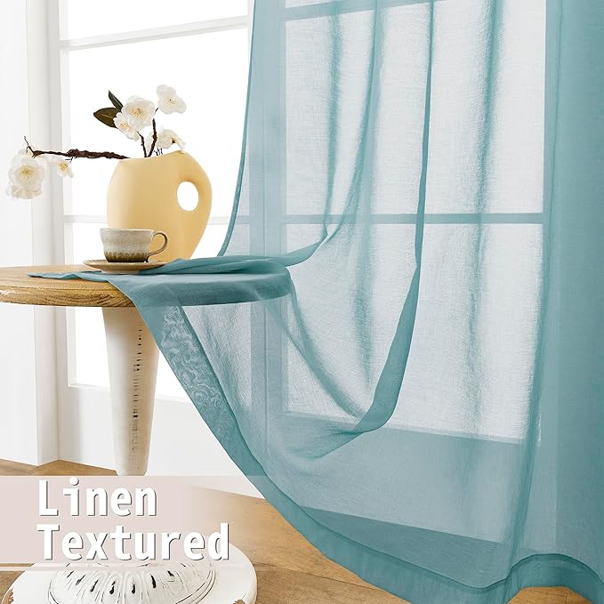 Tollpiz Sheer Door Curtains Closet Linen Textured Curtains Sheer Doorway Light - Image 4