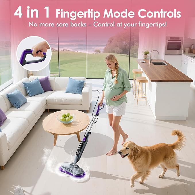 Scrub & Steam Mop with Rotating Mop Pads, LED Headlights, 6 Scrub Pads - Image 4