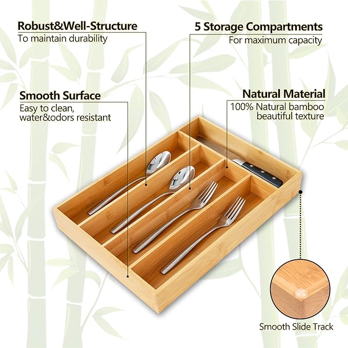 Silverware Organizer, 2 Pack 10 Inch Utensil Organizer Kitchen Drawer Organizer - Image 3