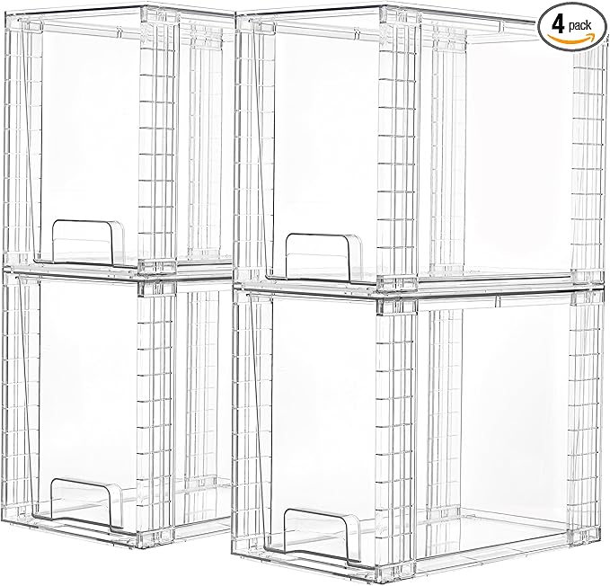 Vtopmart 4 Pack Clear Stackable Storage Drawers, 9.7" High Plastic Organizers by Vtopmart