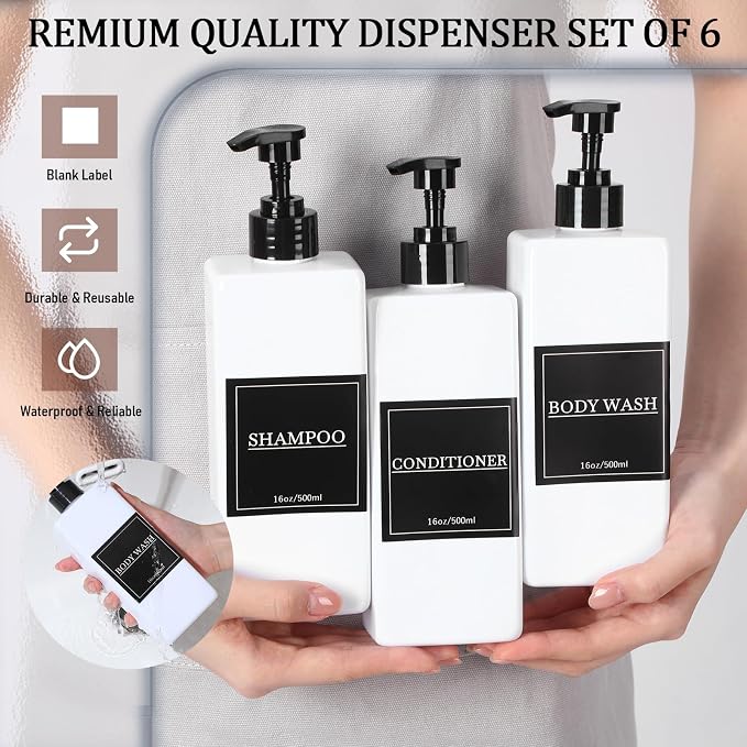 Tanlade 6 Pcs Shampoo and Conditioner Dispenser Bottles 16oz Modern Shower Soap - Image 3