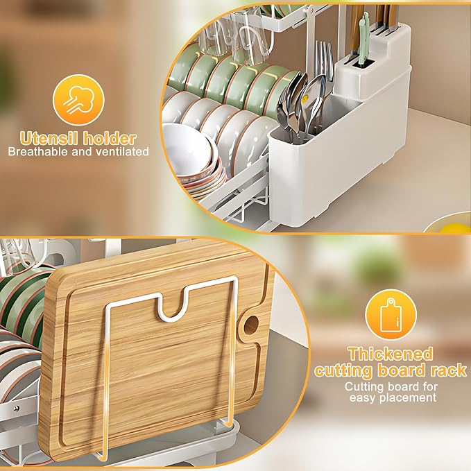 Dish Drying Rack Large 2 Tier Carbon Steel Dish Rack - Image 4
