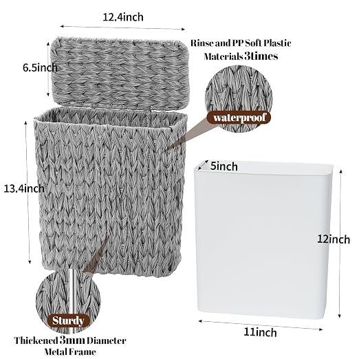 3 Gallon Wicker Trash Can, Waterproof Slim Waste Basket - Image 4