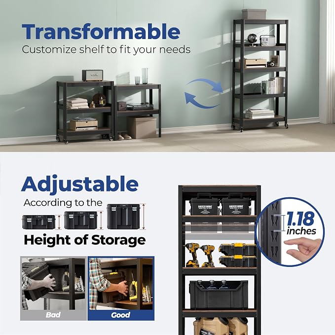 HOMEDANT House 5-Tier Metal Rolling Cart Shelf Rack Casters Heavy Duty Wheel - Image 7
