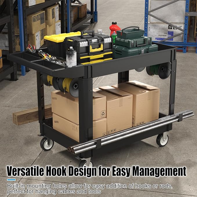 2 Tier Plastic Rolling Cart Utility Cart on Wheels, Heavy Duty Tool Carts - Image 5