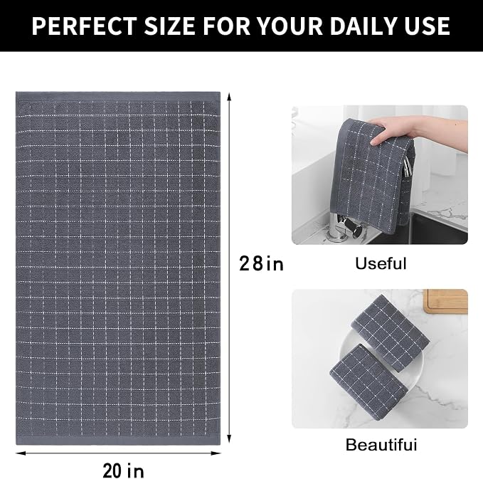 Homaxy 100% Cotton Terry Kitchen Towels, Checkered Designed, Soft and Super - Image 5