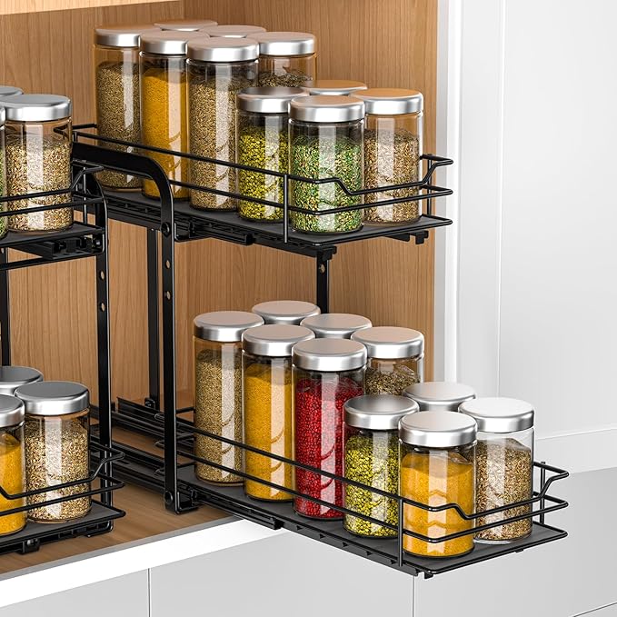 RCHYFEED Spice Organization for Cabinet, 2 Tier Pull Out Spice Rack for by RCHYFEED