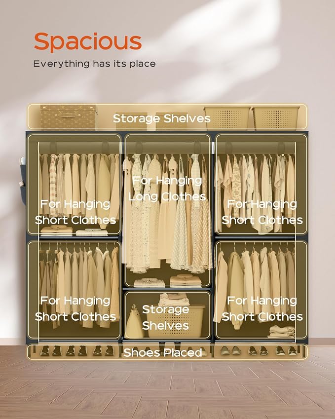Clothes Rack, Portable Closet, 81.5 Inch Large Capacity Wardrobe Closet - Image 4