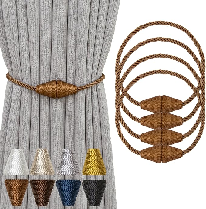 Magnetic Curtain Tiebacks 4 Pack Outdoor Rope Curtain Tie Backs Decorative by CurtainTiebacks