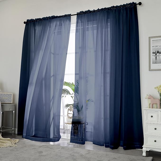 Chyhomenyc Navy Blue Sheer Curtains 84 Inches Long 2 Panels Set - Image 2