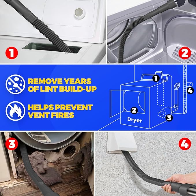 Holikme 2 Pieces Dryer Vent Cleaner Kit, Dryer Lint Vacuum Attachment and - Image 5