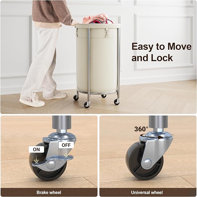 ELYKEN Laundry Hamper with Wheels, 110L Rolling Laundry Basket, Round Laundry - Image 4