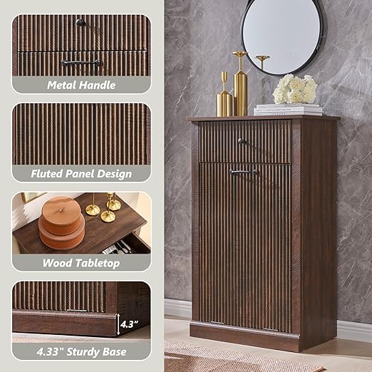 Modern Tilt-Out Trash Can Cabinet, 10 Gallon Fluted Laundry Hamper Cabinet - Image 4