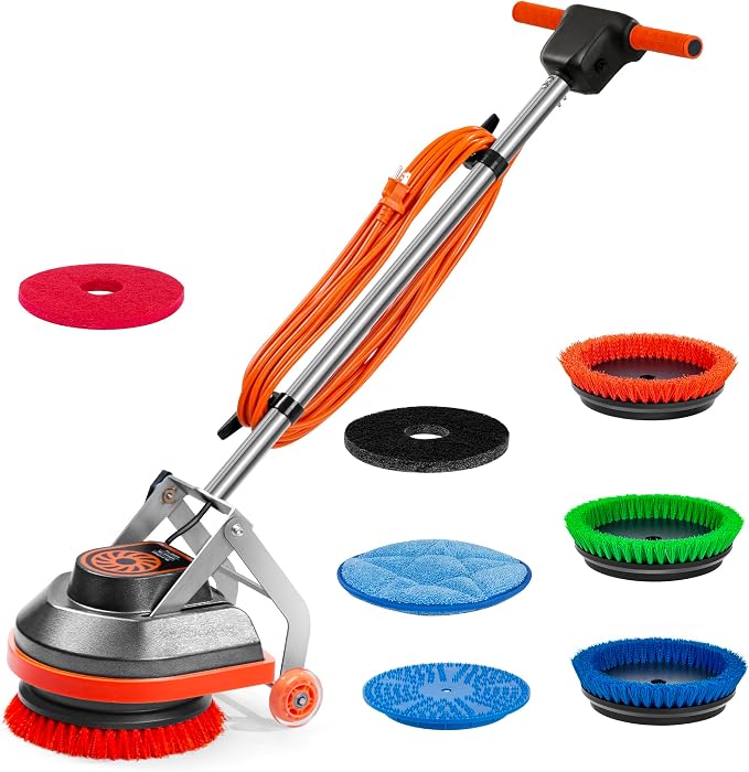Commercial Floor Scrubber Machine, 3 Brushes & 3 Cleaning Pads by HHQ-Motor